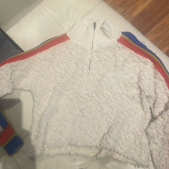 FREE PEOPLE TEDDY ZIPPERED NECK SWEATER WITH COLORED ACCENTS - Picture 8 of 9